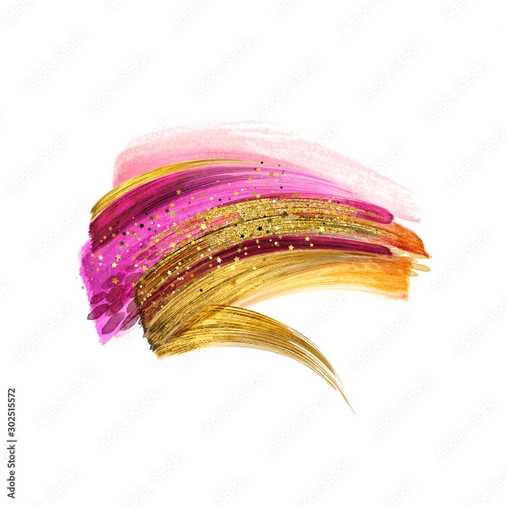 Picture of: abstract colorful brush strokes, red gold pink paint smears