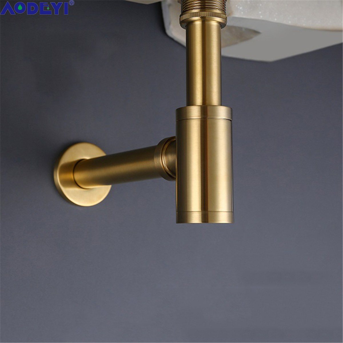 Picture of: AODEYI Brass Bathroom Basin Bottle Trap, Brushed Gold P Trap with Unslotted  Pop Up Drain Slotted Strainer