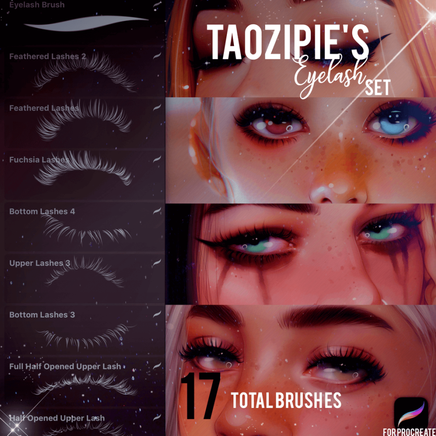 Picture of: Big eyelashes brushset by Taozipie – Free Brushes for Procreate