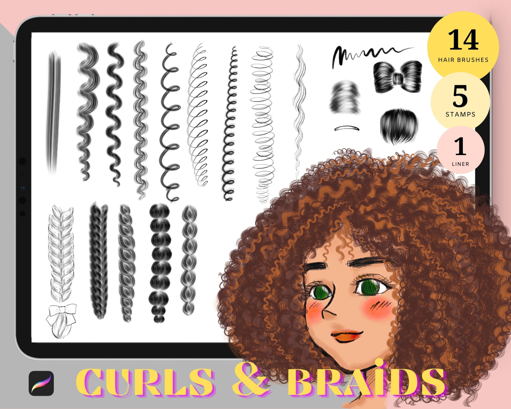 Picture of: Curly Hair & Braids Procreate Essential Brushes digital – Etsy
