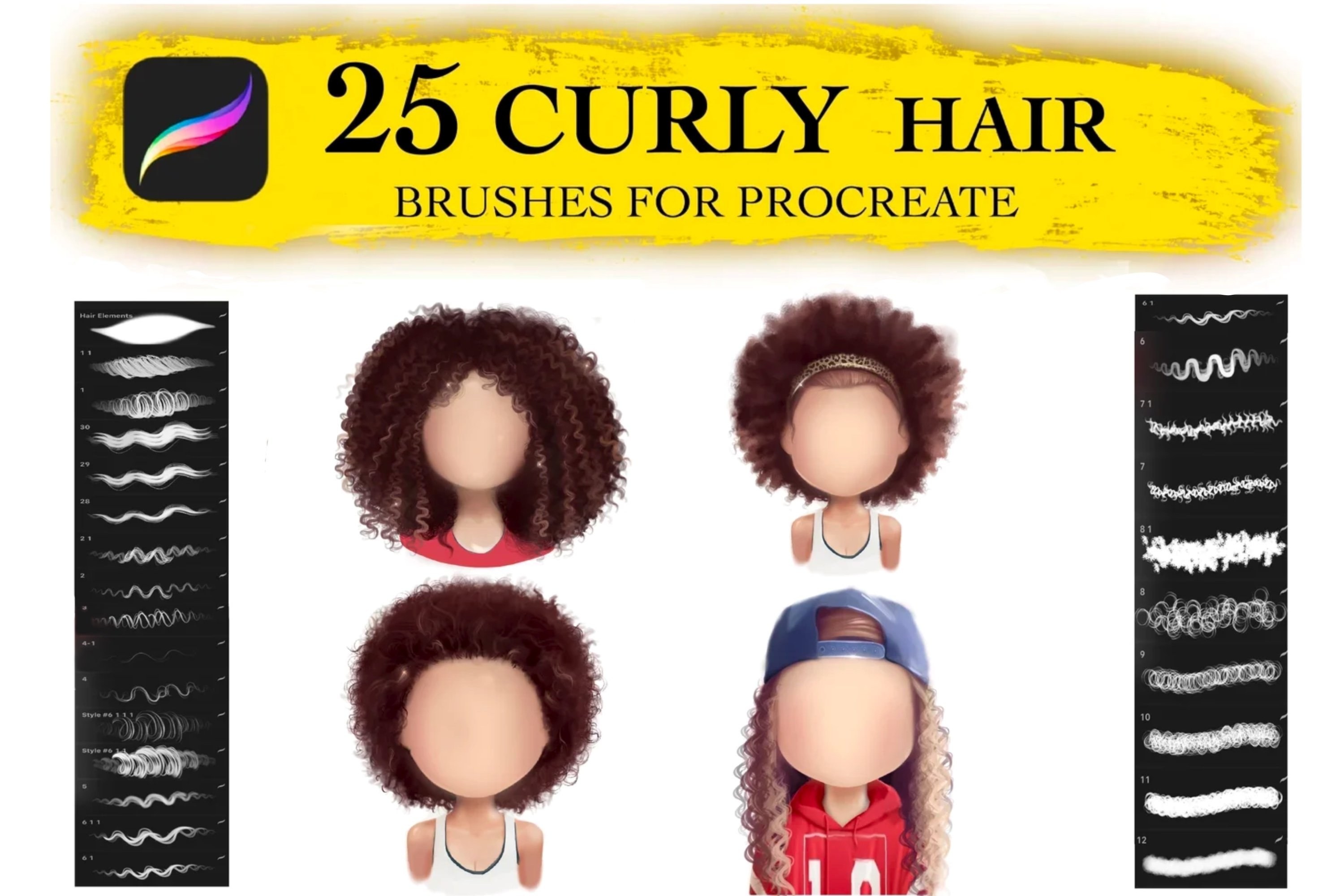 Picture of: Curly Hair Brushes Procreate, Braids Brushes ()