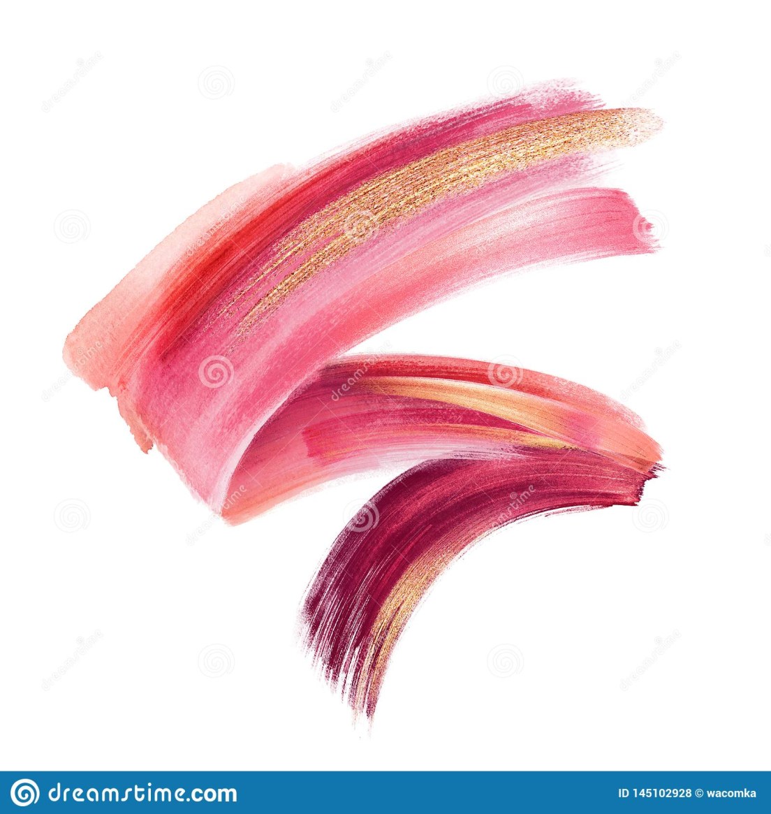 Picture of: Digital Illustration, Red Pink Gold Paint, Brush Stroke Isolated