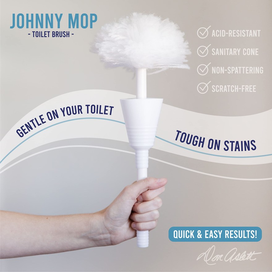 Picture of: Don Aslett Johnny Mop  Set of  Toilet Brushes  ” Handle to Easily  Clean Toilet or Shower  Scratch Free Bowl Swab  Safe to Use with Your