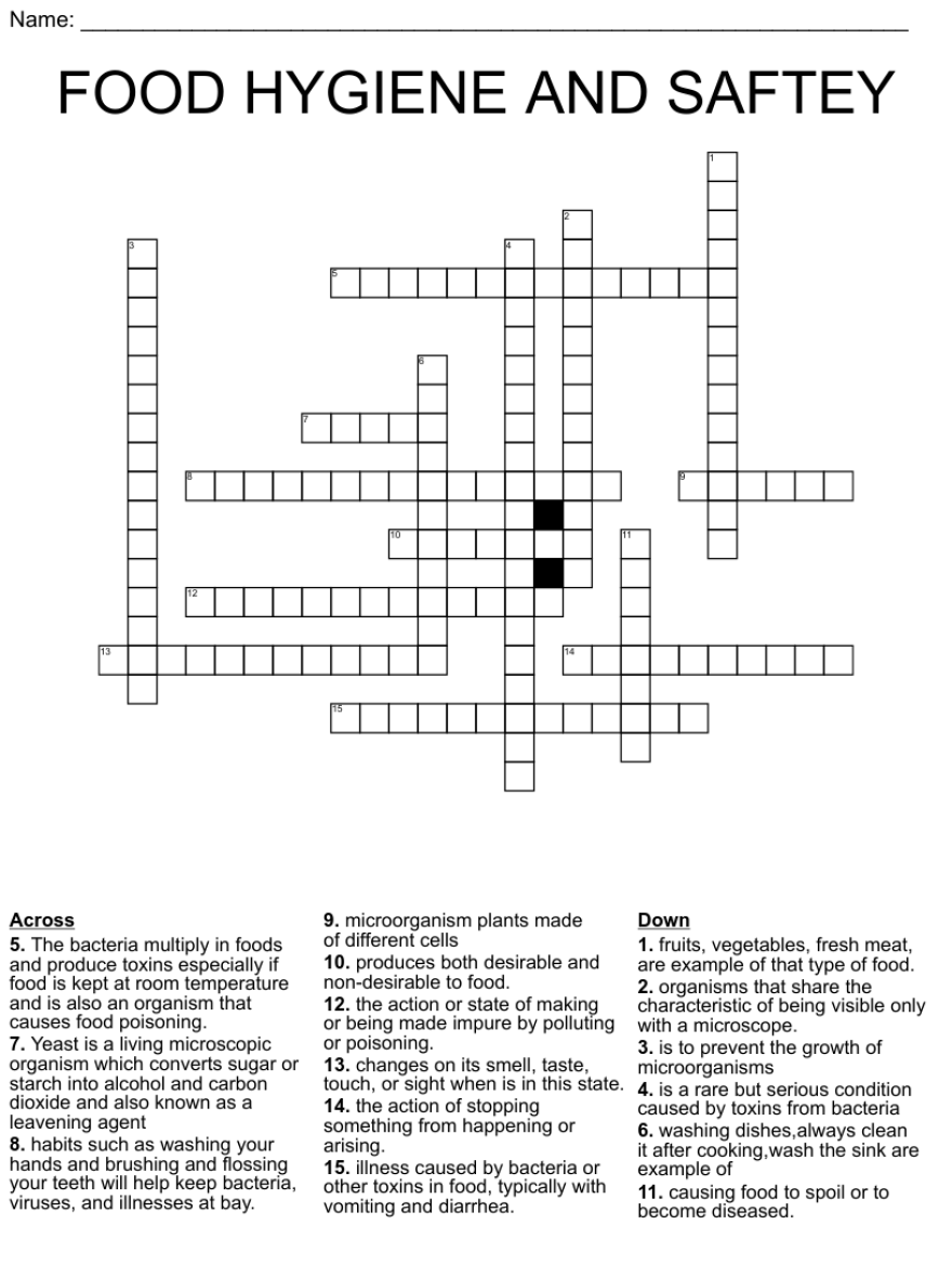 Picture of: FOOD HYGIENE AND SAFTEY Crossword – WordMint
