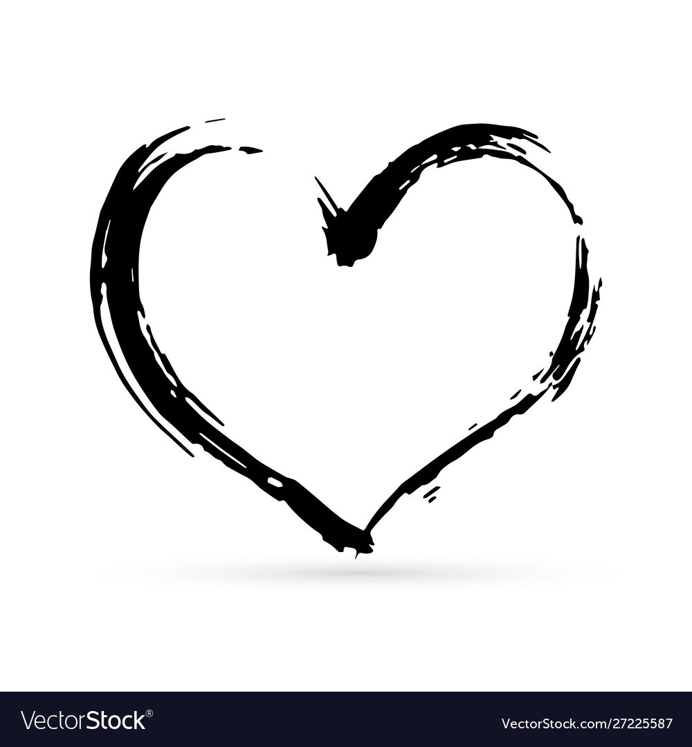 Picture of: Hand drown heart black textured brush stroke Vector Image
