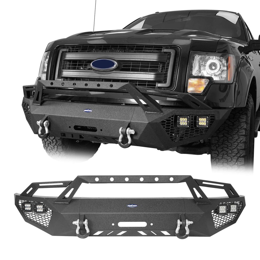 Picture of: Hooke Road F Full Width Steel Front Bumper w/Bull Bar and Winch Plate  Compatible with Ford F- (Excluding Raptor)