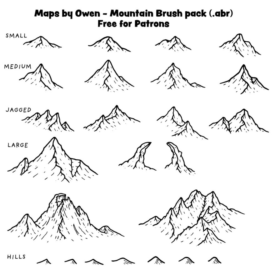 Picture of: Photoshop brush pack – Mountains — Maps By Owen