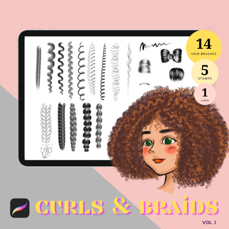 Picture of: Procreate Curls and Braids Vol