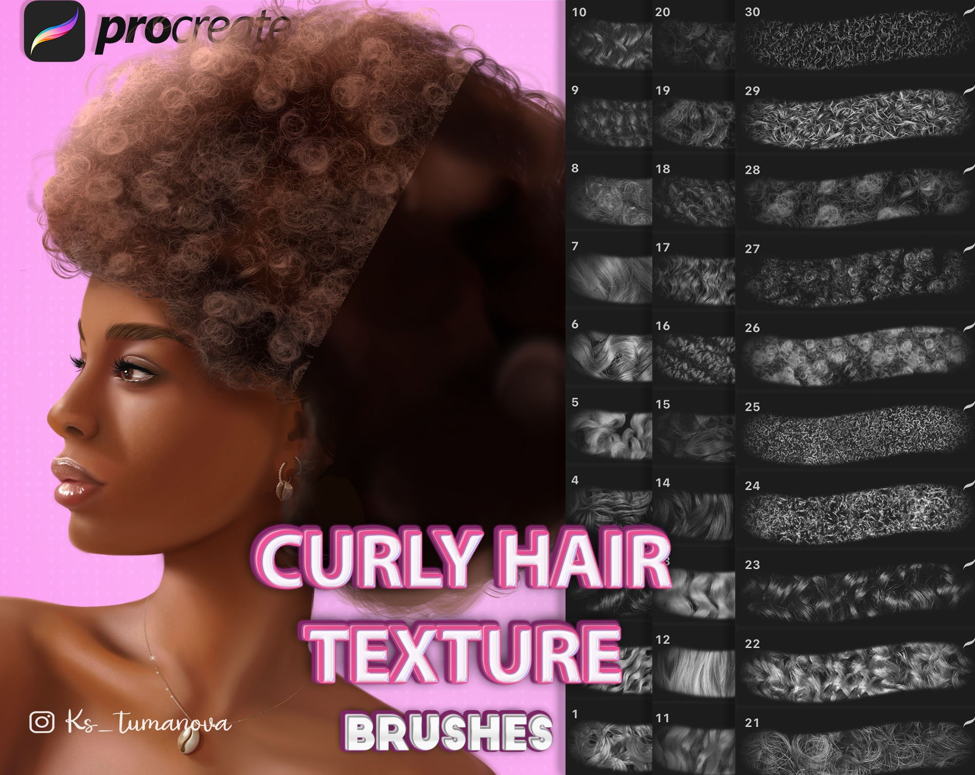 Picture of: Procreate hair brushes. Procreate curly texture brush. Hair – Etsy