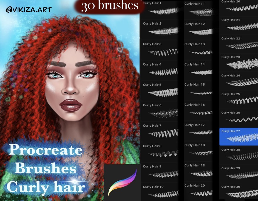 Picture of: Procreate Pinsel Curly Hair Procreate Brush Set Haarbürsten – Etsy