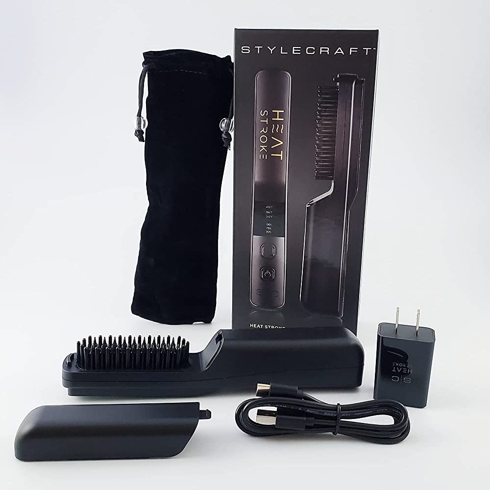 Picture of: StyleCraft Heat Stroke Beard & Styling Hot Brush, Cool Touch Tips  Anti-Scold, Hair Straightener, Black