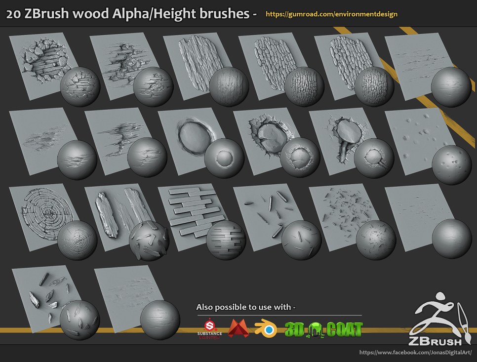 Picture of: Zbrush –  wood brushes on Behance